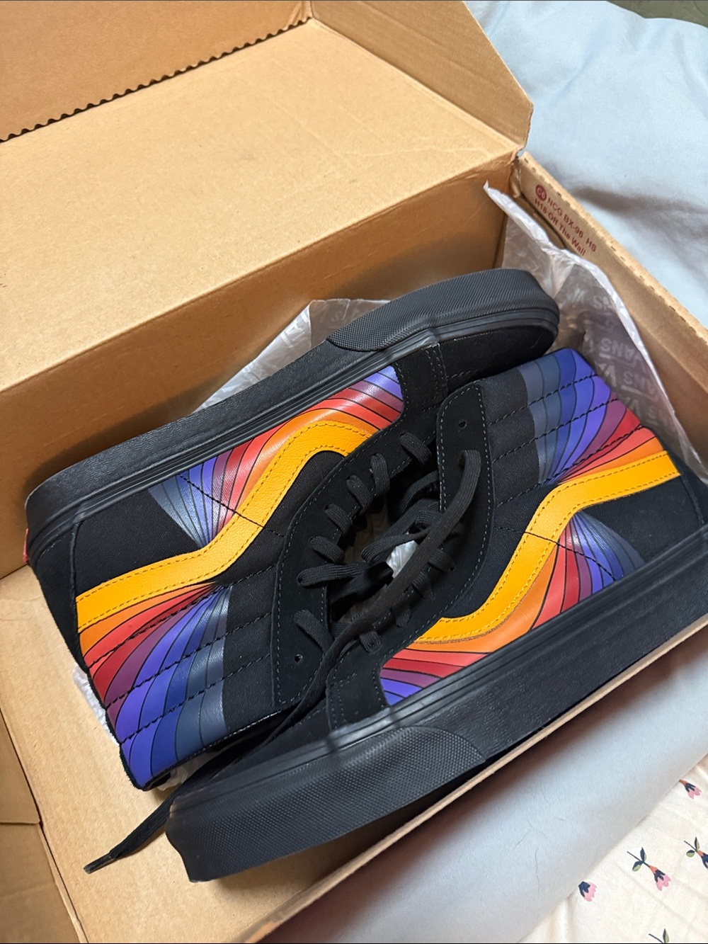 Vans Black High-Top Sneakers with Multicolor Wave Stripe